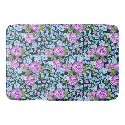 Floral Pattern Flowers in Full Bloom Blue Paars Badmat (Voorkant)