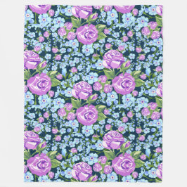 Floral Pattern Flowers in Full Bloom Blue Paars Fleece Deken