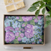 Floral Pattern Flowers in Full Bloom Blue Paars Tissuepapier (Geschenk)