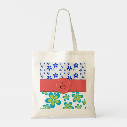 Floral Pattern, Flowers Patroon, Monogram Tote Bag (Achterkant)