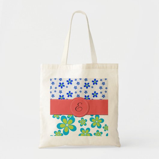 Floral Pattern, Flowers Patroon, Monogram Tote Bag (Voorkant)