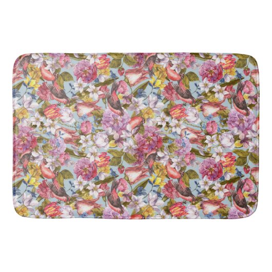 Floral Pattern Foliage Birds Butterflies Peony Badmat (Voorkant)