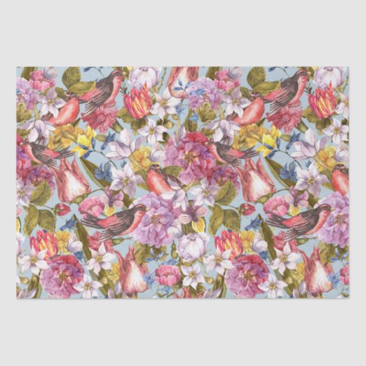 Floral Pattern Foliage Birds Butterflies Peony Tissuepapier (Voorkant)