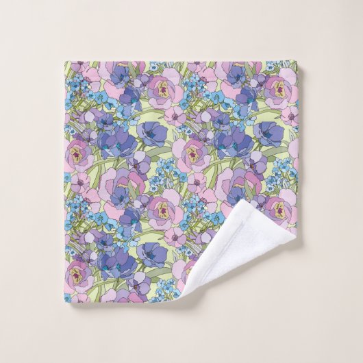 Floral Pattern Foliage Flowers Rozen Vergeet-me-no Bad Handdoek (Wasdoekje)