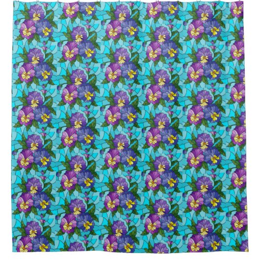 Floral Pattern Foliage Lavender Periwinkle Yellow Douchegordijn (Voorkant)