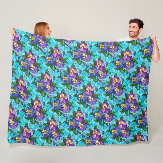 Floral Pattern Foliage Lavender Periwinkle Yellow Fleece Deken (In situ)