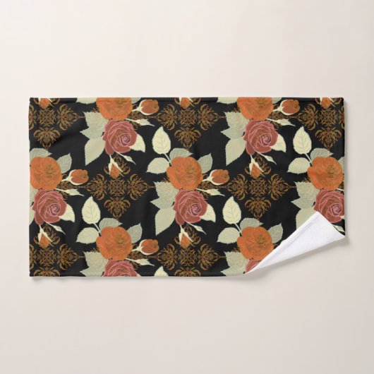 Floral Pattern Foliage Rozen op zwarte achtergrond Bad Handdoek (Handdoek)