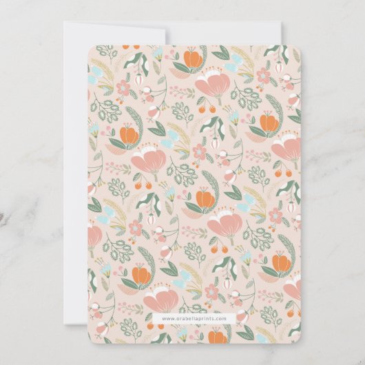 Floral Pattern Foto Birth Aankondiging (Achterkant)