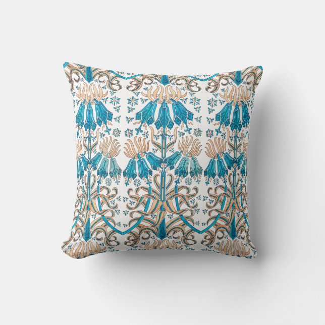 Floral Pattern French Art Nouveau Blue White Kussen (Voorkant)