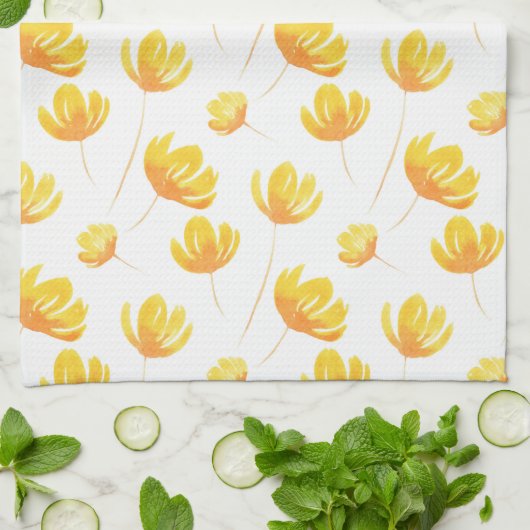 Floral Pattern gele Waterverf Theedoek (Gevouwen)