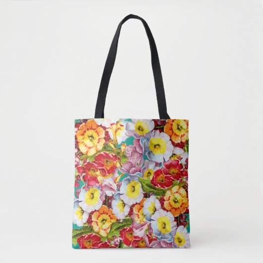  Floral Pattern  Girly Blauwgroen Primrose Tote Bag (Voorkant)