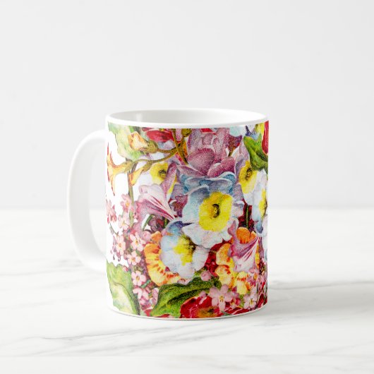 Floral Pattern Girly White Primrose Koffiemok (Voorkant links)