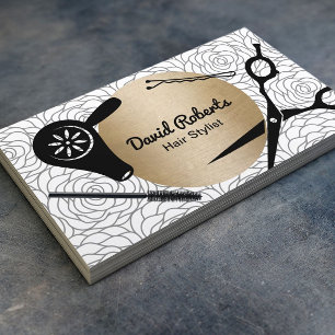 Floral Pattern Gold Circle Hair Stylist Visitekaartje