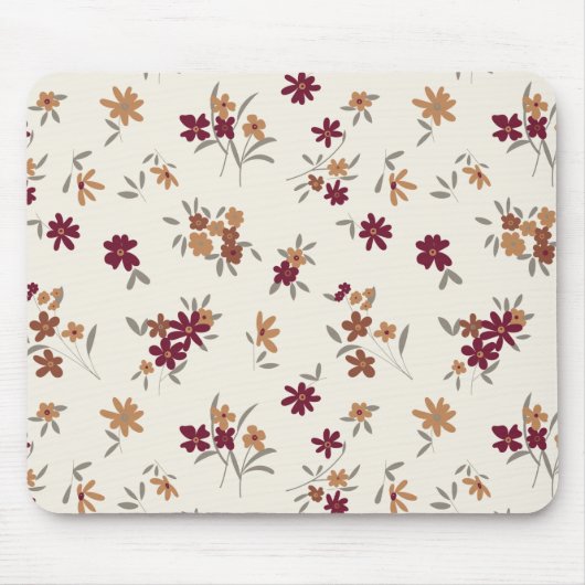Floral Pattern Gold Grey Maroon Ditsy Muismat (Voorkant)