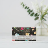 *~*  Floral Pattern Gold Sequin Glitter Visitekaartje (Staand voorkant)