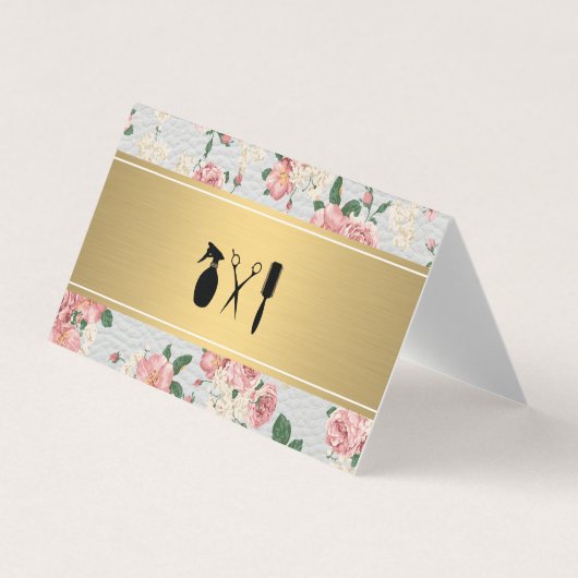 Floral Pattern Golden Bar Leather Appointment Visitekaartje (Voorkant)