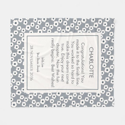 Floral Pattern Gray Personalized Retirement Gift Fleece Deken (Voorkant (Horizontaal))