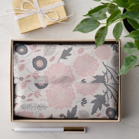 Floral Pattern Gray Pink Black Tissuepapier (Geschenk)