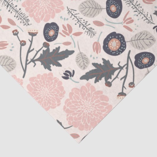 Floral Pattern Gray Pink Black Tissuepapier (Detail)