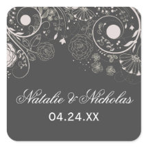 Floral Pattern Grey/White - Square Sticker