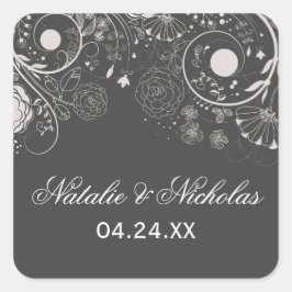 Floral Pattern Grey/White - Square Sticker