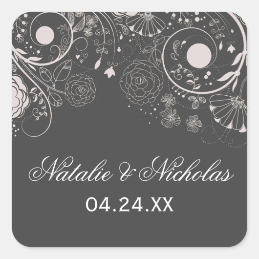 Floral Pattern Grey/White - Square Sticker (Voorkant)