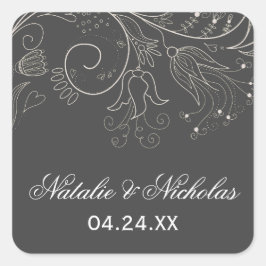 Floral Pattern Grey/White Tulip - Square Sticker