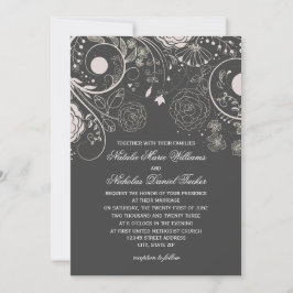 Floral Pattern Grey/White - Wedding Invitation Kaart