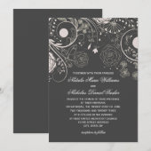 Floral Pattern Grey/White - Wedding Invitation Kaart (Voorkant / Achterkant)