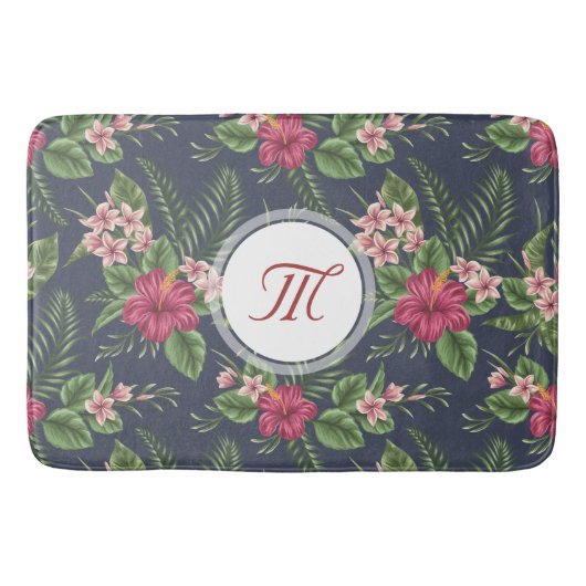 Floral Pattern Hibiscus Monogram Bath Mat (Voorkant)