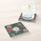 Floral Pattern Hibiscus Monogram Glass Onderzetter (Schuin)