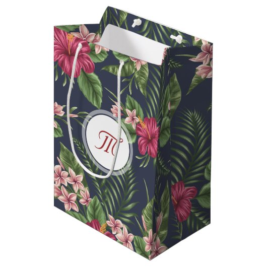 Floral Pattern Hibiscus Monogram M Gift Bag Medium Cadeauzakje (Voorkant Gekanteld)
