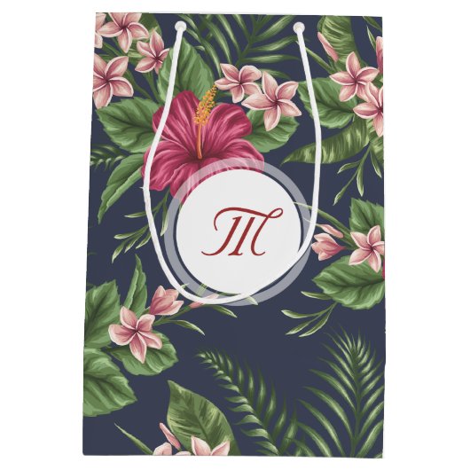 Floral Pattern Hibiscus Monogram M Gift Bag Medium Cadeauzakje (Achterkant)