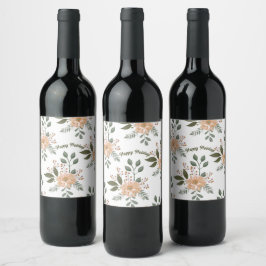Floral Pattern Holiday Wine Label Wijn Etiket