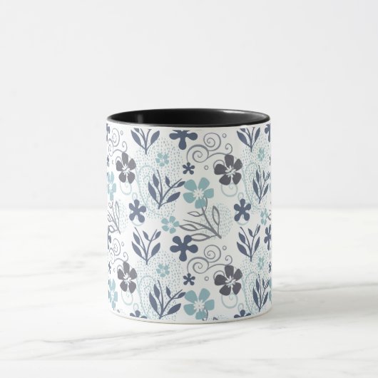 Floral Pattern in blauw en grijs Mok (Midden)