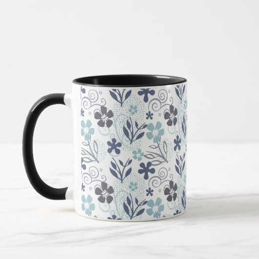 Floral Pattern in blauw en grijs Mok (Links)