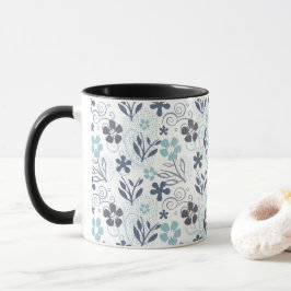 Floral Pattern in blauw en grijs Mok