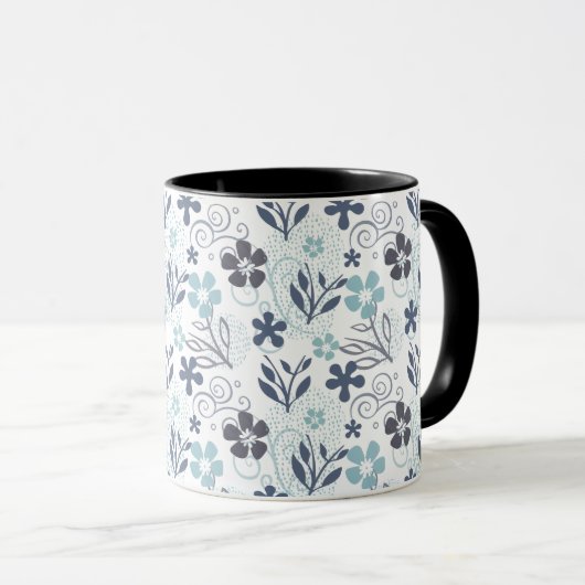 Floral Pattern in blauw en grijs Mok (Voorkant rechts)