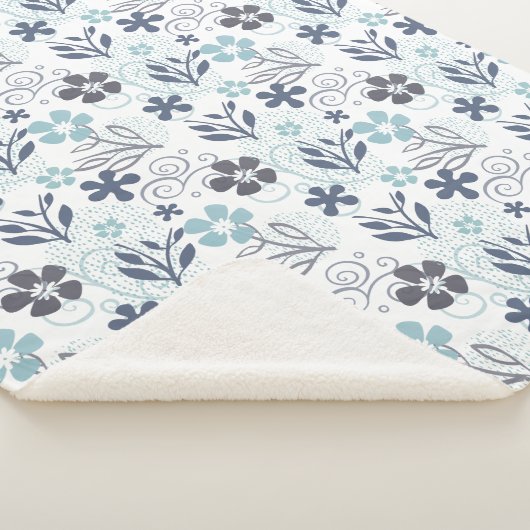 Floral Pattern in blue white and turkooise Sherpa Deken (3/4)
