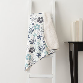 Floral Pattern in blue white and turkooise Sherpa Deken