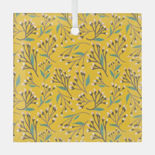 Floral Pattern in  delicate branches and buds Glas Ornament (Voorkant)