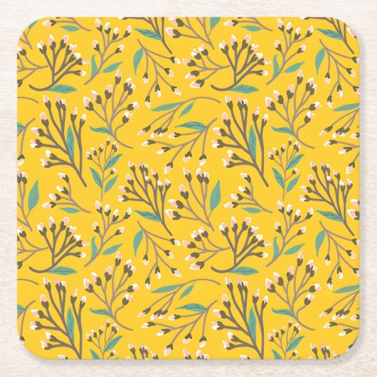 Floral Pattern in  delicate branches and buds Kartonnen Onderzetters (Voorkant)