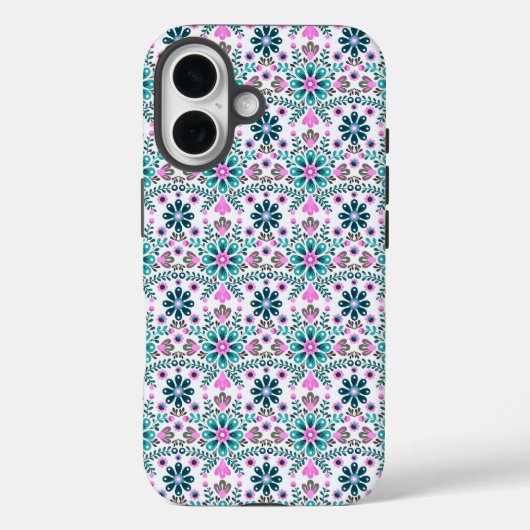 Floral Pattern in Hibiscus and Turquoise Case-Mate iPhone Case (Achterkant)