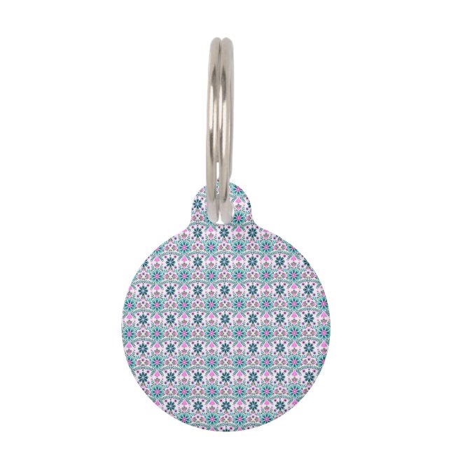Floral Pattern in Hibiscus and Turquoise Huisdierpenning (Voorkant)