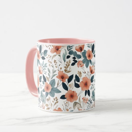  Floral Pattern in Pastel Tones Mok (Voorkant links)
