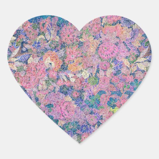 Floral Pattern in Pink and Blue Hart Sticker (Voorkant)