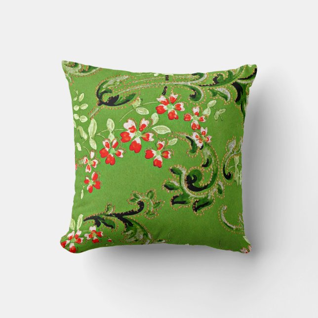  Floral Pattern in Red en Apple Green Kussen (Voorkant)