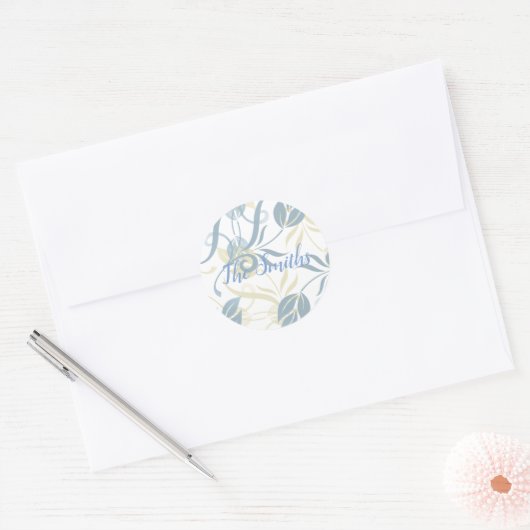 Floral Pattern in Slate Blue Ronde Sticker (Envelop)