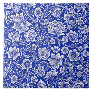  Floral Pattern in Vibrant Blue Tegeltje