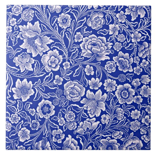  Floral Pattern in Vibrant Blue Tegeltje (Voorkant)